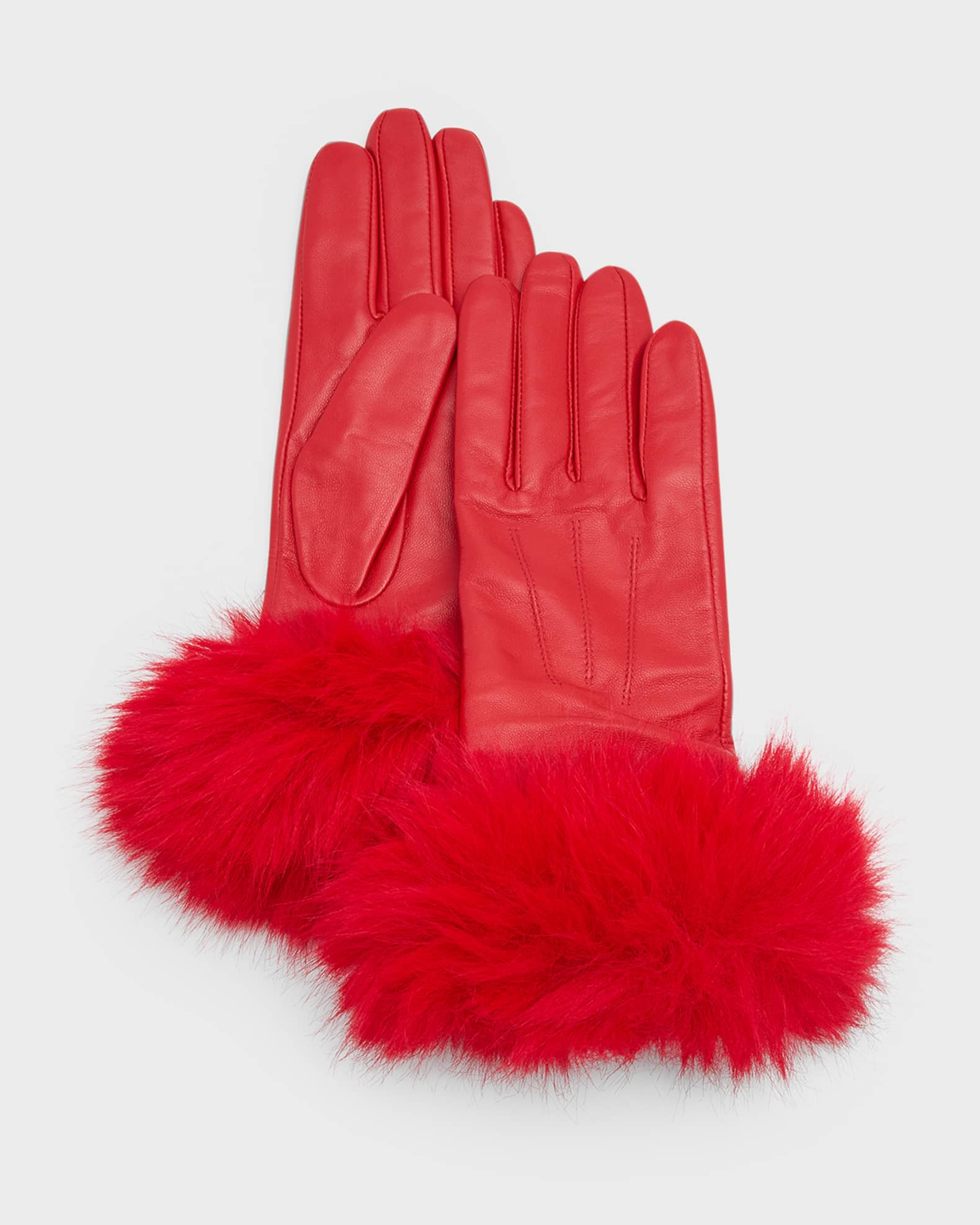 Leather & Cashmere Gloves With Faux Fur Cuffs | Neiman Marcus