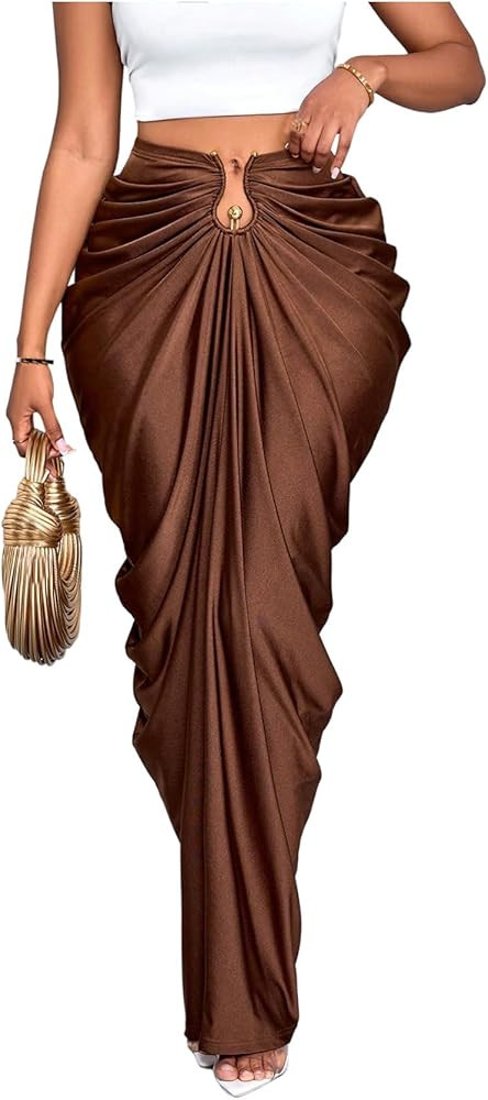 WDIRARA Women's Ruched Bodycon Maxi Skirt Cocktail Party High Waisted Long Fishtail Skirts | Amazon (US)