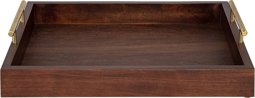 Kate and Laurel Lipton Decorative Wooden Tray with Metal Gold Handles, 16.5" x 12.25", Dark Walnu... | Amazon (US)
