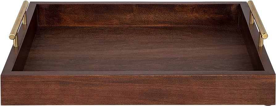 Kate and Laurel Lipton Decorative Wooden Tray with Metal Gold Handles, 16.5" x 12.25", Dark Walnu... | Amazon (US)