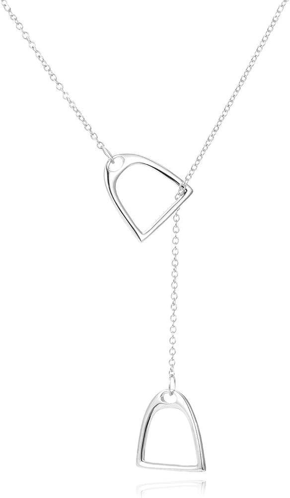 YFN Horse Gift Jewelry 925 Sterling Silver Simple Double Horse Strirrup Lariat Necklace Horse Gif... | Amazon (US)