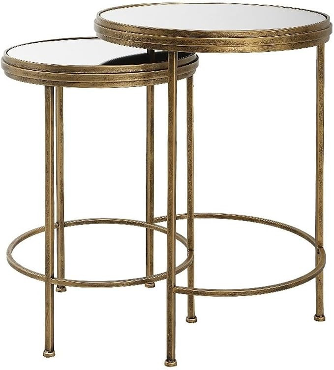 Pemberly Row Coastal Metal Nesting Tables, Antique Brushed Gold Finish, Mirror Tops, Set of 2, La... | Amazon (US)