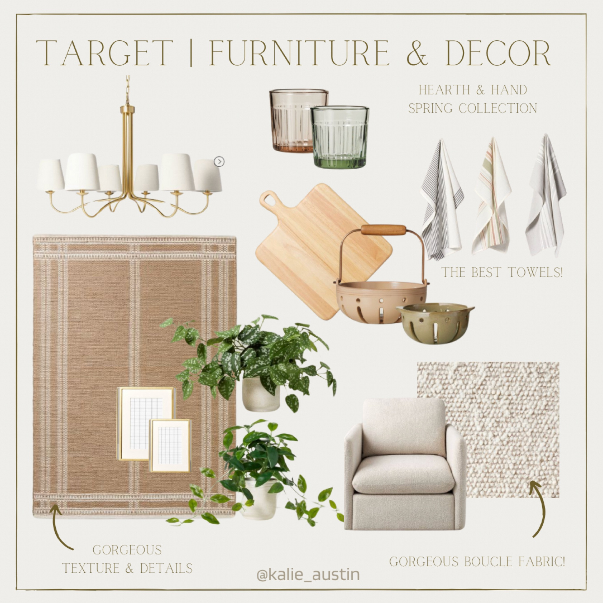 Great new collection from Hearth & Hand! Ordered the colored glasses, flour sack towels and of course the faux plants! Excited to freshen things up for spring! 


#target #home #homedecor #kitchen #frame #towels #chandlier #lights #rug #furniture #chair #boucle #spring #springrefresh #decor 

#LTKfindsunder100 #LTKfindsunder50 #LTKhome