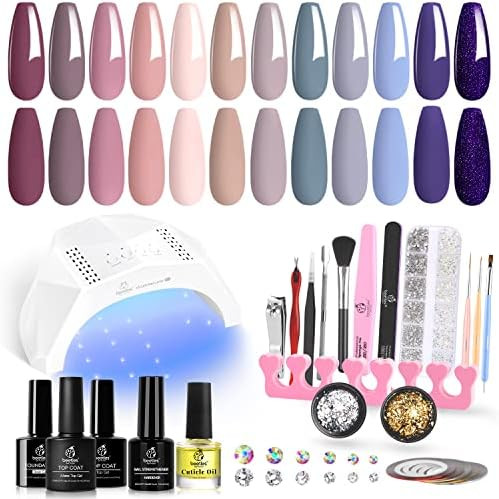 Beetles 12 Colors Gel Nail Polish Starter Kit with U V Light 48W LED Nail Lamp Gel Base Top Coat Cur | Amazon (US)