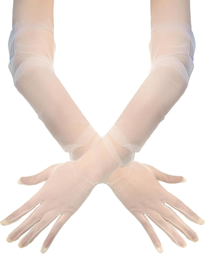 BRYCTSISEN Women's Tulle Super Long Sexy Sheer Lace Wedding Stretchy Ruched Mesh Gloves for Eveni... | Amazon (US)