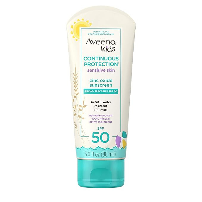 Aveeno Kids Continuous Protection Zinc Oxide Mineral Sunscreen Lotion for Children's Sensitive Sk... | Amazon (US)