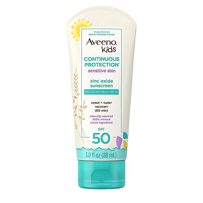 Aveeno Kids Continuous Protection Zinc Oxide Mineral Sunscreen Lotion for Children's Sensitive Sk... | Amazon (US)