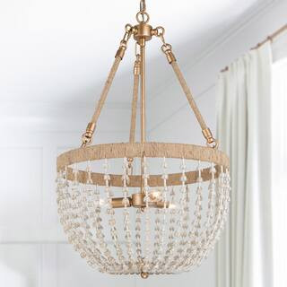 Modern Farmhouse Cage Drum Chandelier, 3-Light Gold Transitional Chandelier pendant light with Ha... | The Home Depot