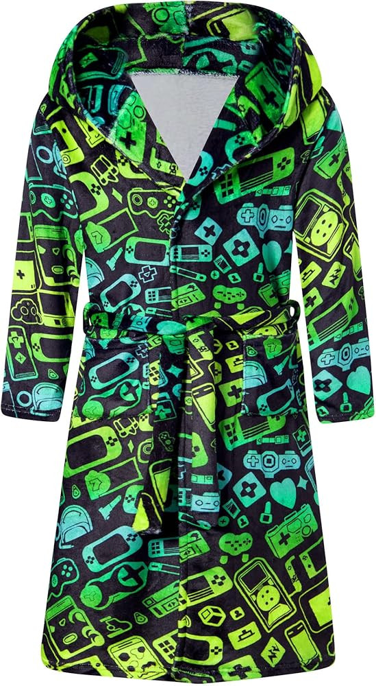 uideazone Boys Fleece Robe Kids Hooded Plush Bathrobe Soft Warm Sleepwear for Teen 7-14 Years | Amazon (US)