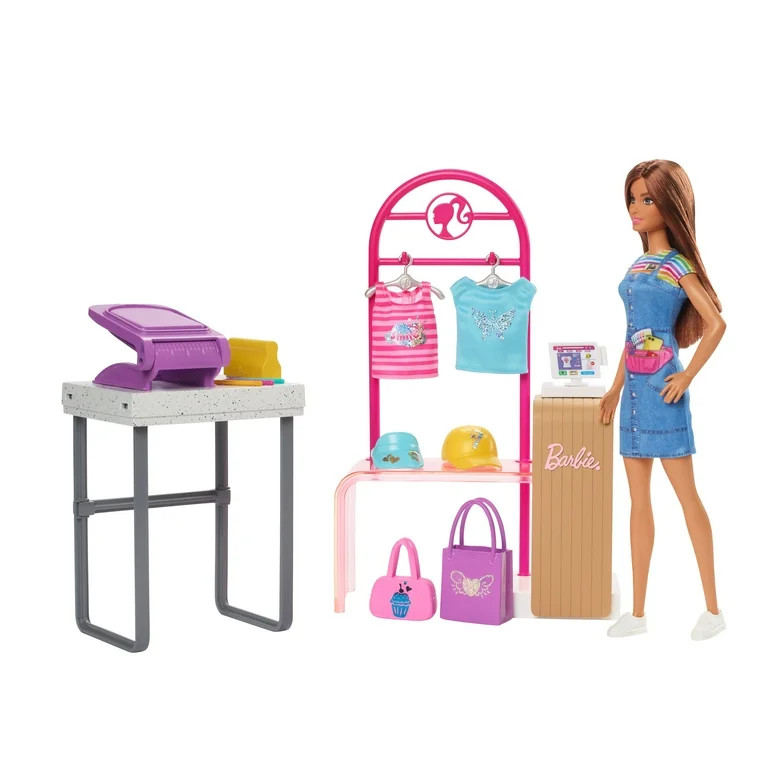 Barbie Make & Sell Boutique Playset with Brunette Doll, Foil Design Tools, Clothes & Accessories | Walmart (US)