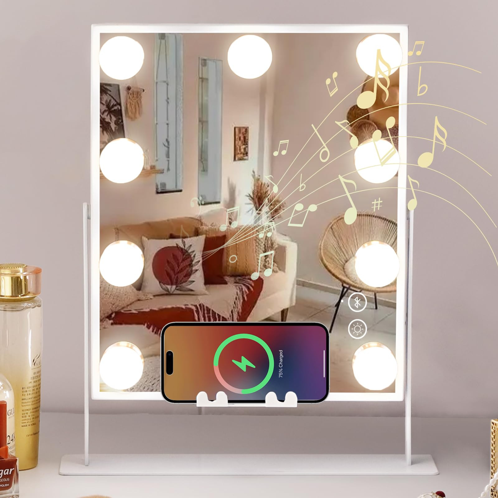 COOLJEEN Vanity Mirror with Lights and Bluetooth, Wireless Charging Lighted Vanity Mirror with Ph... | Amazon (US)