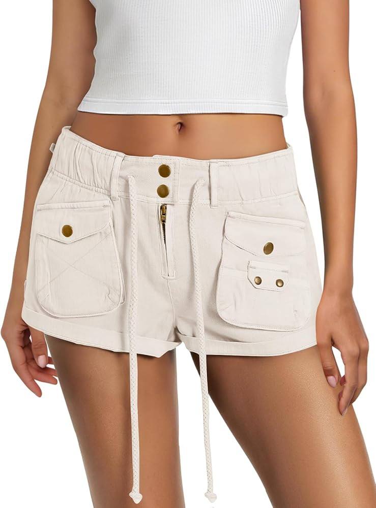 Yanekop Womens Cargo Shorts Casual Comfy Low Rise Drawstring Elastic Waist Shorts with Pockets Va... | Amazon (US)