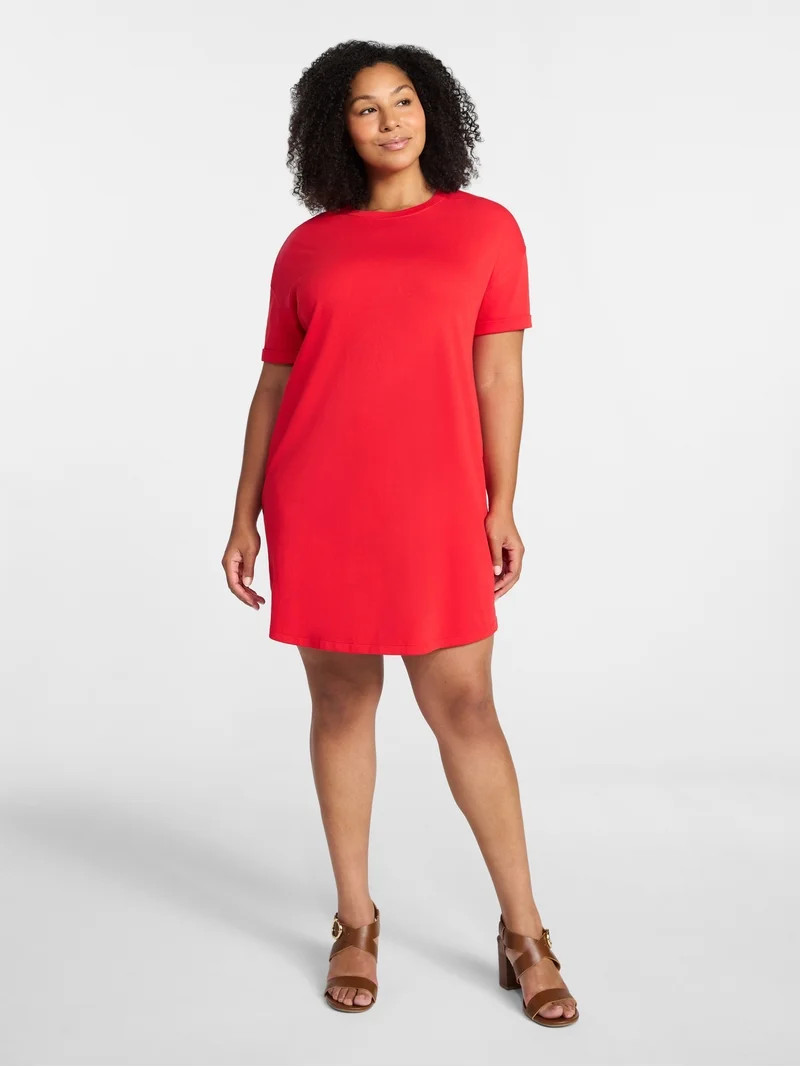 Time and Tru Women's Cotton T-Shirt Dress with Short Sleeves, Sizes XS-XXXL | Walmart (US)