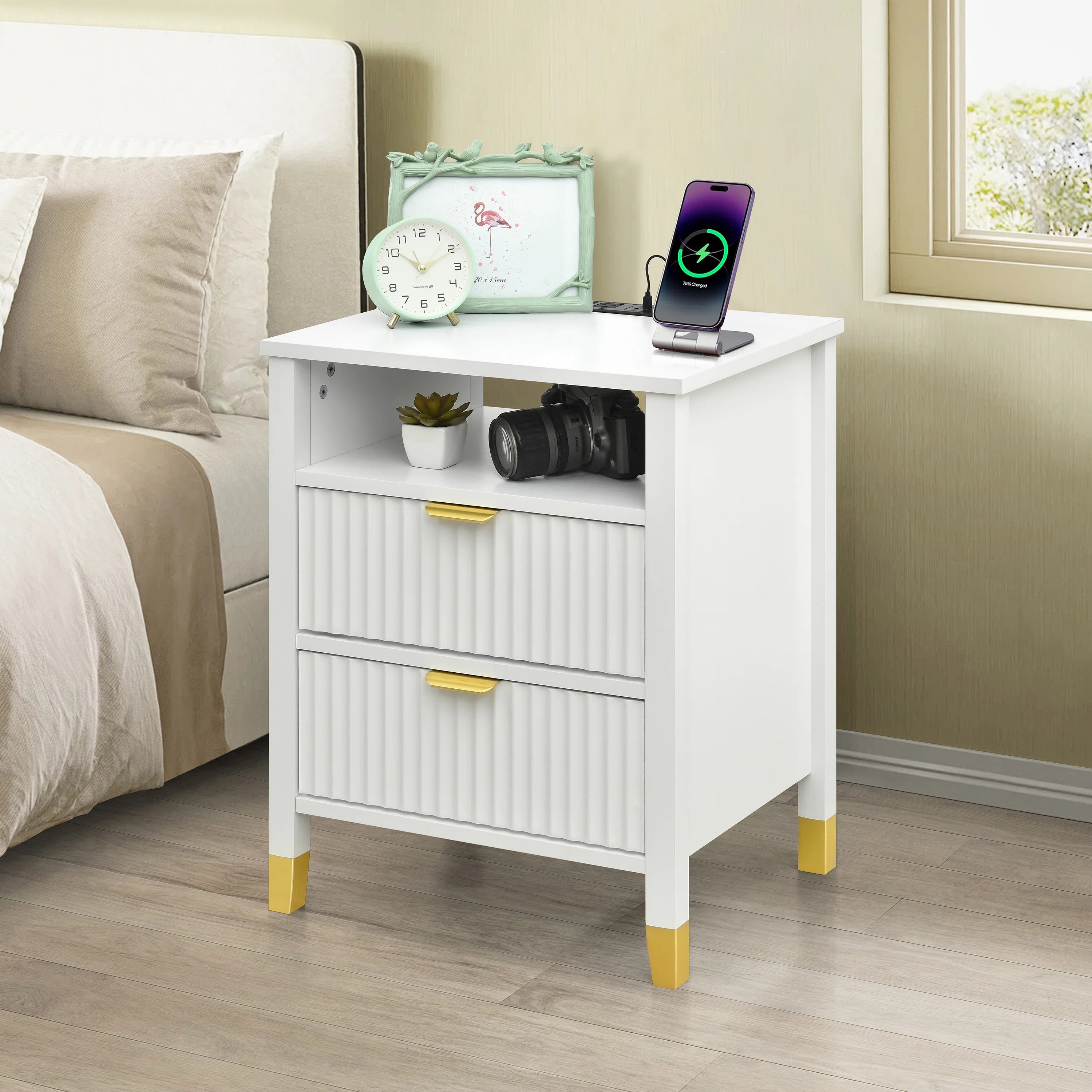 Drift 2 Drawer Nightstand with Charging Station, Bedside Table with Storage Drawers, Night Stand ... | Wayfair North America