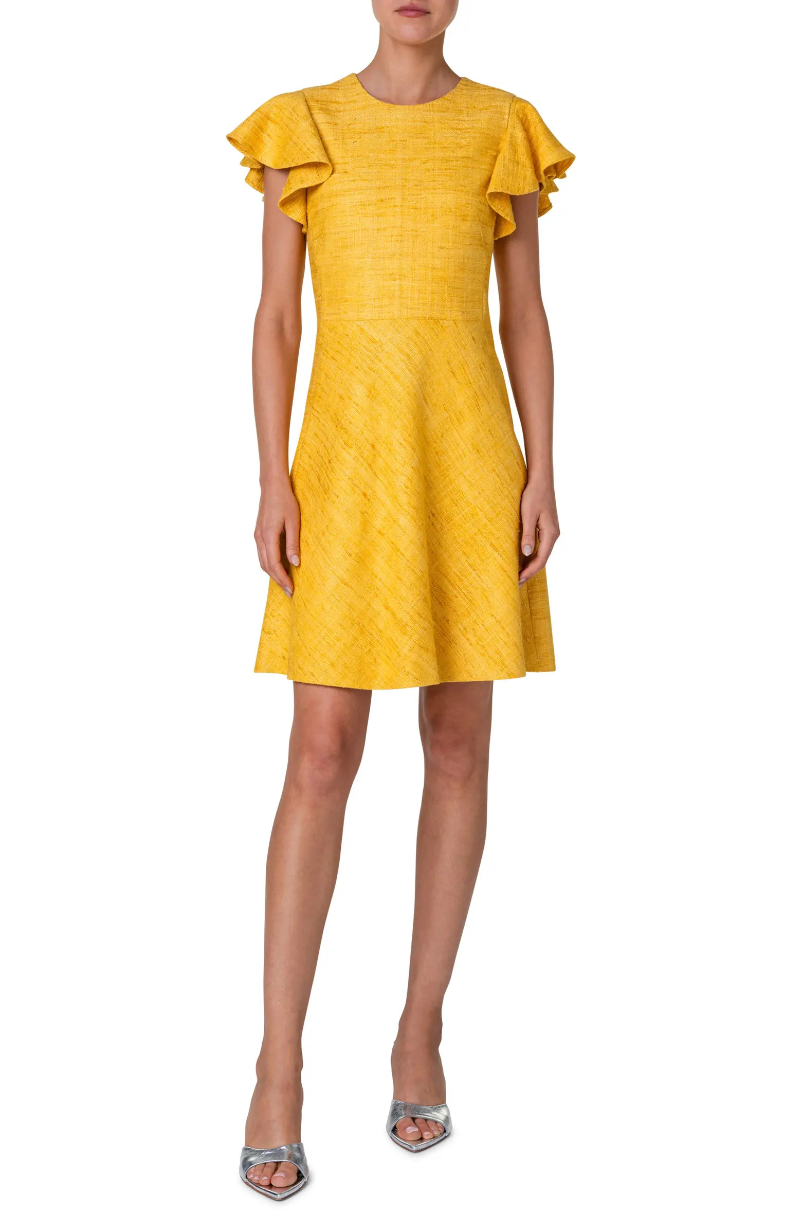 Ruffle Sleeve Silk Tweed Dress | Nordstrom