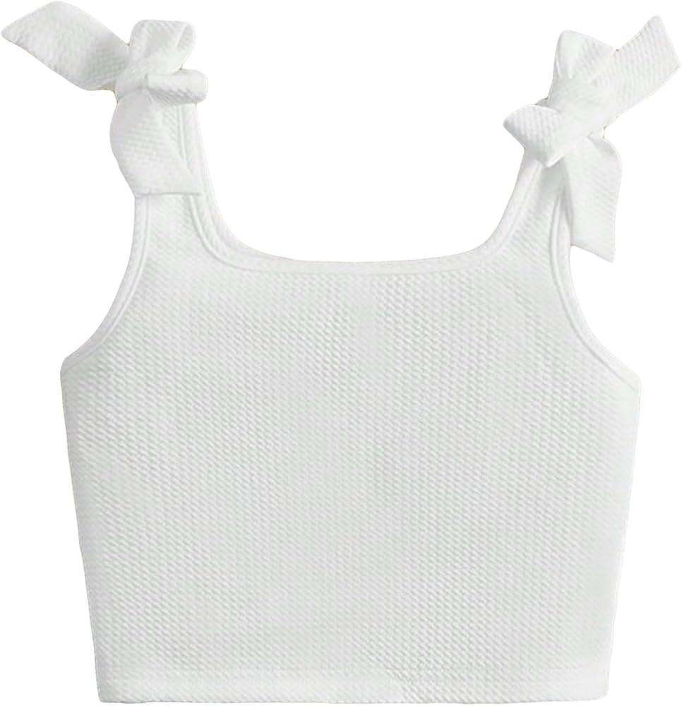 Girl's Cute Square Neck Spaghetti Strap Crop Cami Top Sleeveless Tie Shoulder Tank Top | Amazon (US)