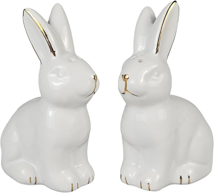 Easter Bunny White & Gold Detail Salt & Pepper Shaker Set - Adorable and Elegant Home Decor, Tabl... | Amazon (US)