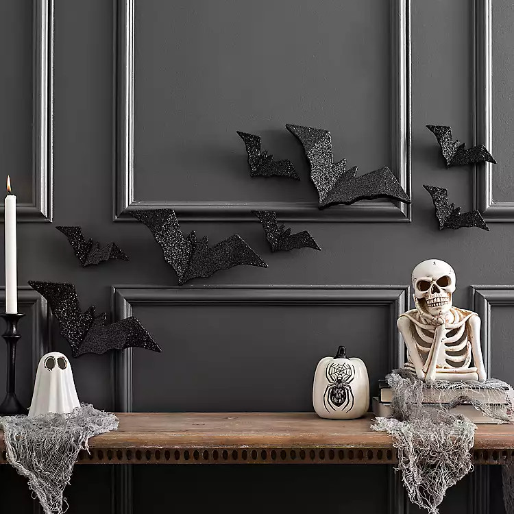 Black Glitter Bats, Set of 8 | Kirkland's Home