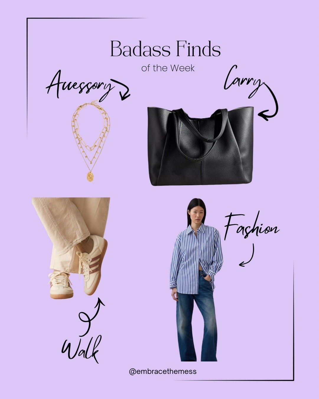 Effortless style for real life, pieces that make getting dressed easier and instantly pull a look together.

✨ Layered gold necklace for everyday glow
✨ Minimal black tote for work, errands, or mom life
✨ Classic sneakers for comfortable, chic walking days
✨ Relaxed striped shirt + jeans combo that never fails

These are the kind of timeless fashion staples I share every week in Letters From The Mess (LFTM), my newsletter where fashion, mindset, and real-life sanity meet.

Everything linked here.

#LTKootd #LTKdayinmylife #LTKgrwm