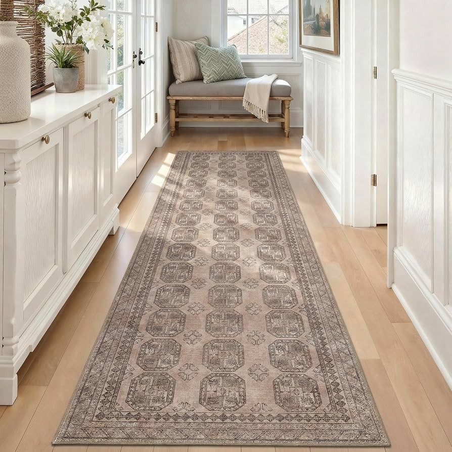 Kuden 2'6"x12 Runner Rug, Machine Washable Area Rug with Non-Slip Backing, Vintage Style, Soft, E... | Amazon (US)