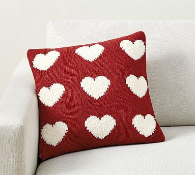 Heart Jacquard Knit Pillow Cover, 18" | Pottery Barn (US)