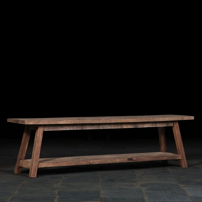 Vintage Reclaimed wooden bench with shelf | Handcrafted from old sleeper/barn wood | Natural Fini... | Etsy (US)