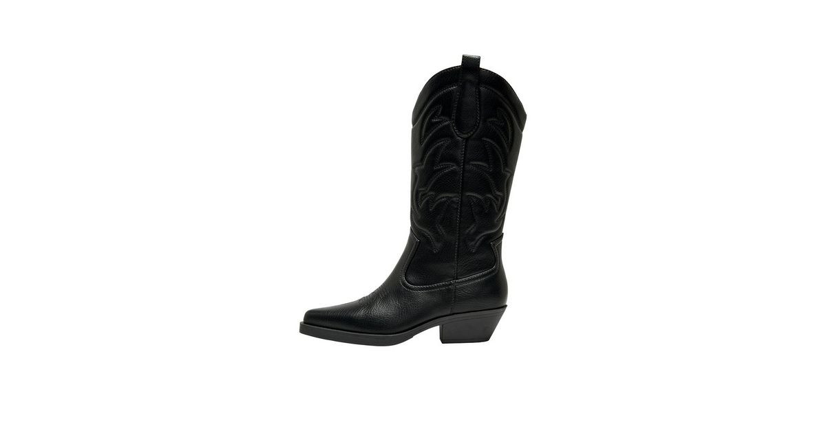 ONLY Black Leather-Look Block Heel Cowboy Boots | New Look | New Look (UK)