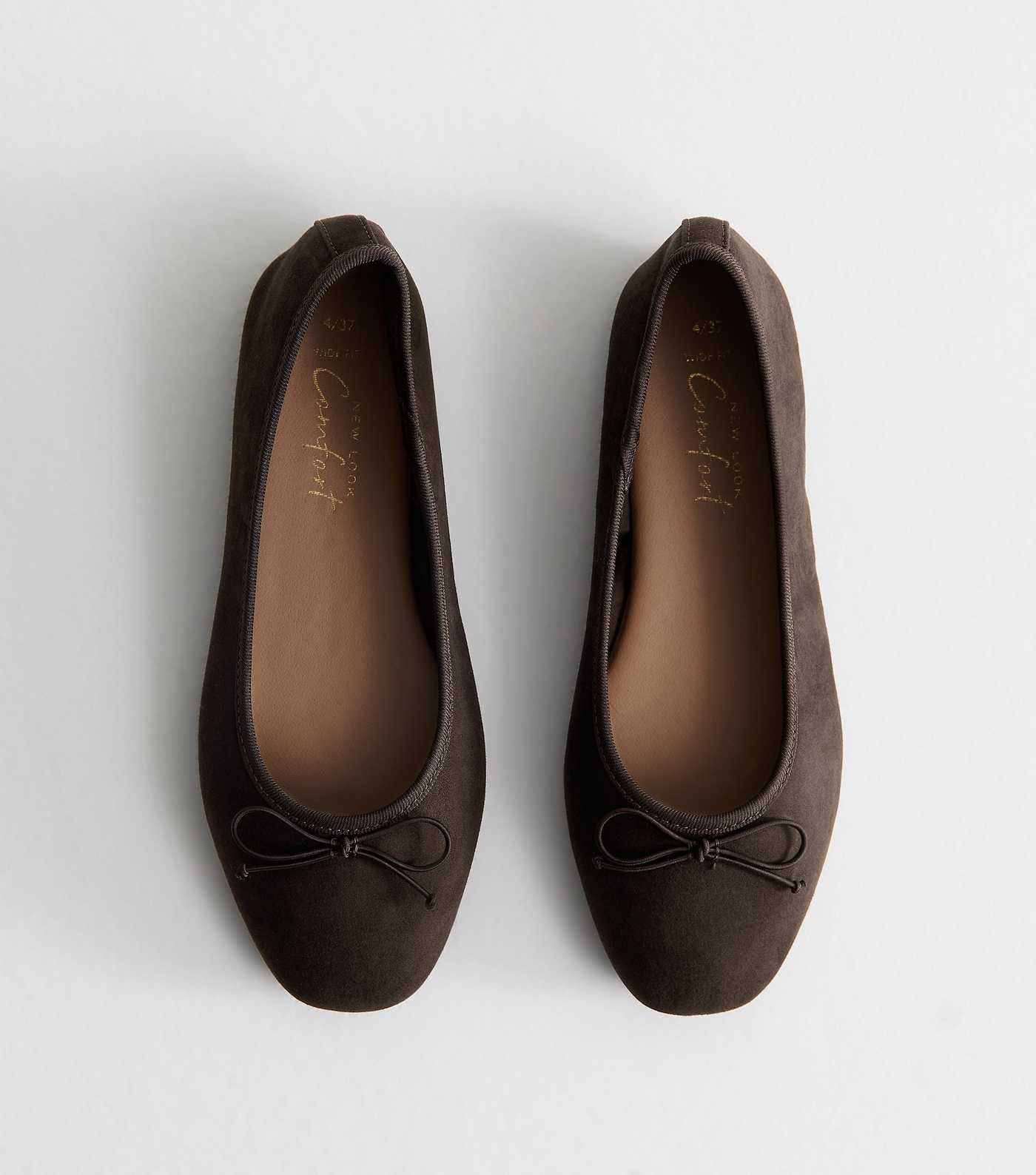 Wide Fit Brown Faux Suede Ballerina Flats | New Look | New Look (UK)