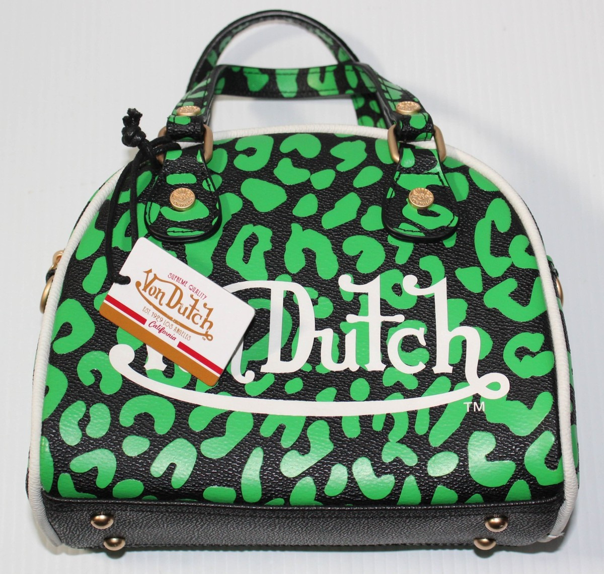 NEW w/ TAG Authentic Von Dutch Lime Green Cheetah Bowling Bag Crossbody Purse | eBay US