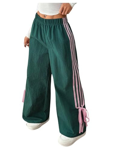 Women's Y2K Baggy Bow Wide Leg Pants Striped Track Elastic Waist Long Sweatpants Parachute Pants | Amazon (US)