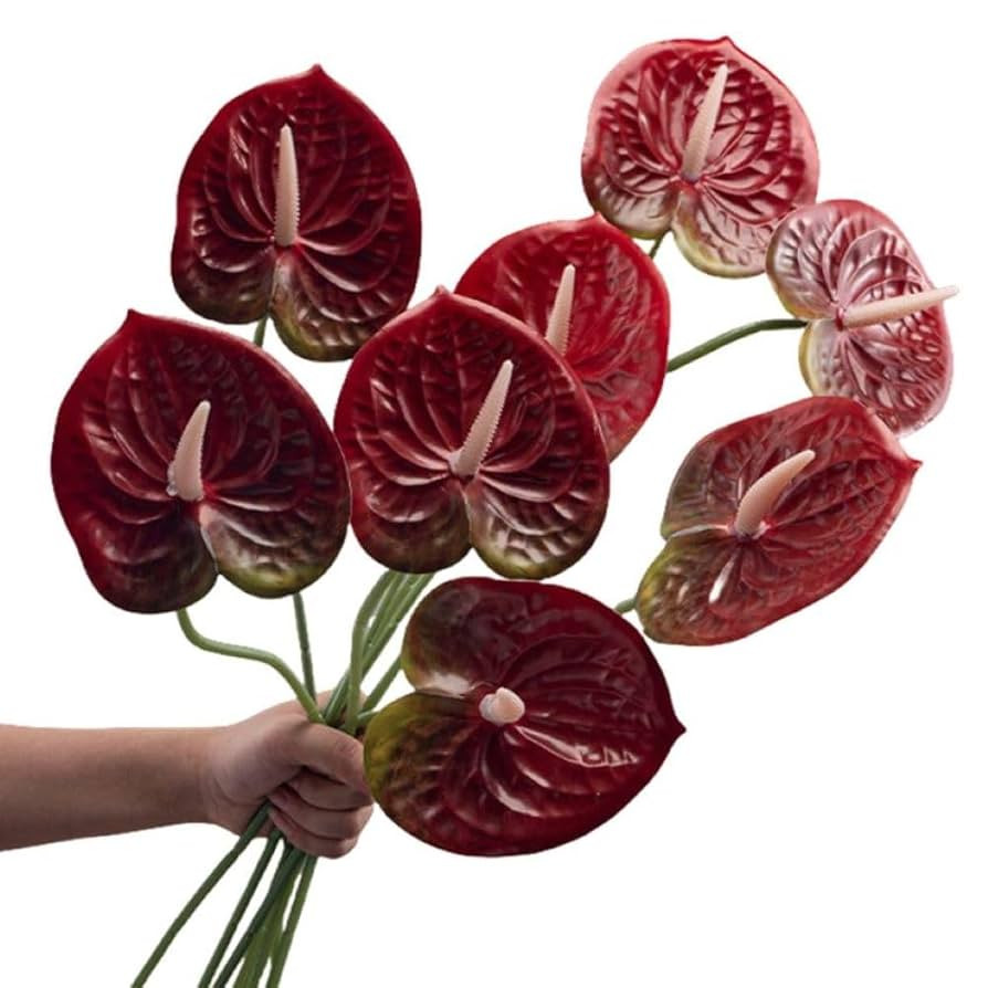 Corkwaw 8 Pcs 23-5/8 inch Artificial Anthurium Flowers Real Touch Fake Flower for Table Centerpie... | Amazon (US)