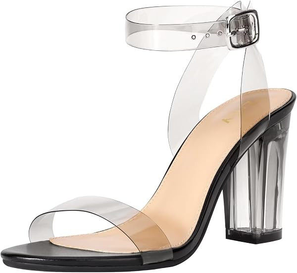 ZriEy Clear Block Sandals Chunky Heels for Women 3.35 Inch Open Toe Adjustable Ankle Strap Pump S... | Amazon (US)