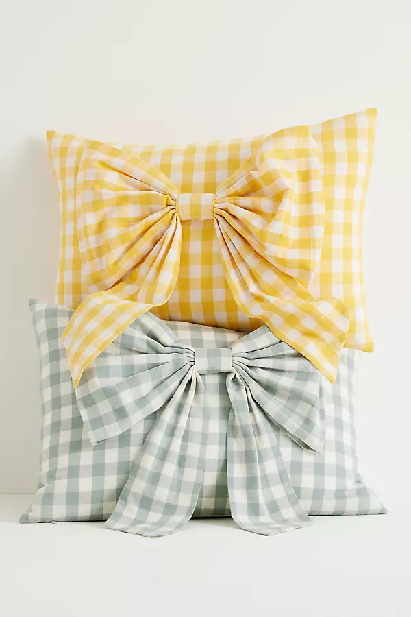 Ana Cotton Gingham Printed Bow Pillow | Anthropologie (US)