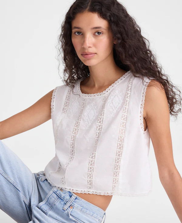 Embroidered Lace-Insert Top | Madewell