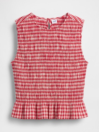 Smocked Gingham Crop Peplum Top | Gap (US)
