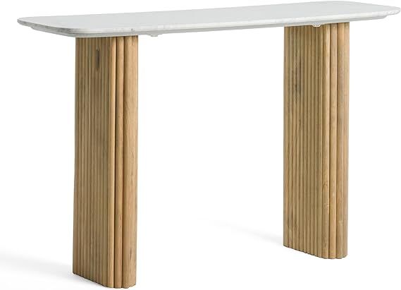 Limari Home Rufus Collection Modern Living Room Marble Top Console Table, White, Mango Wood | Amazon (US)