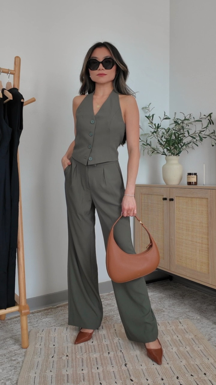 Vest & work trouser pants // Olive green matching set // vest XS // pants (0) // fall outfit, work outfit 

#LTKWorkwear #LTKNYFW #LTKFallSale