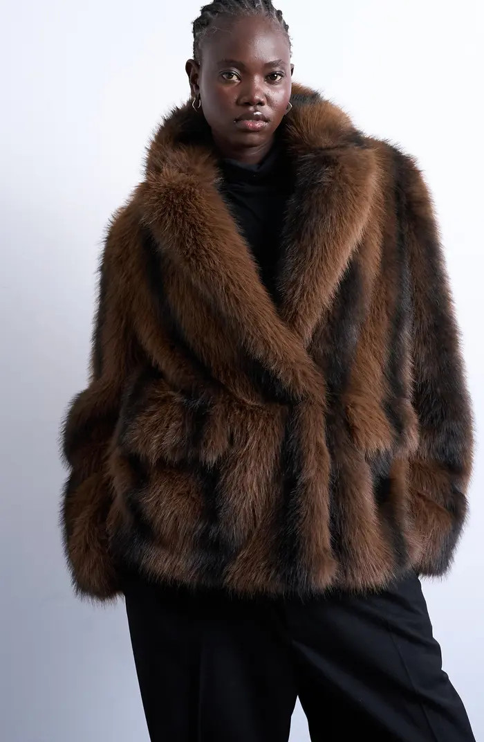 Topshop Stripe Faux Fur Jacket | Nordstrom | Nordstrom