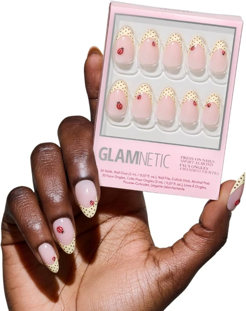 Amazon.com: Glamnetic Press On Nails - Short Almond Fake Nails with Polka Dot French Tips & Ladyb... | Amazon (US)