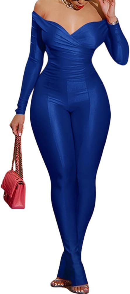 acelyn 2 Piece Outfits for Women Sexy Off Shoulder Tops Bodycon Flared Pant Sets Club Outfits Tra... | Amazon (US)