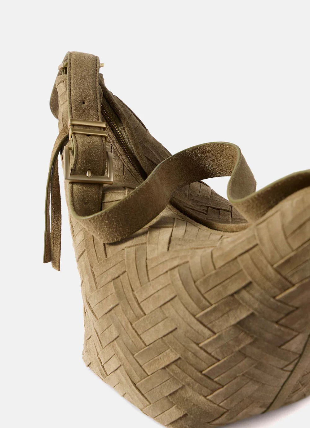 Stevie Khaki Suede Woven Sling Bag | Mint Velvet