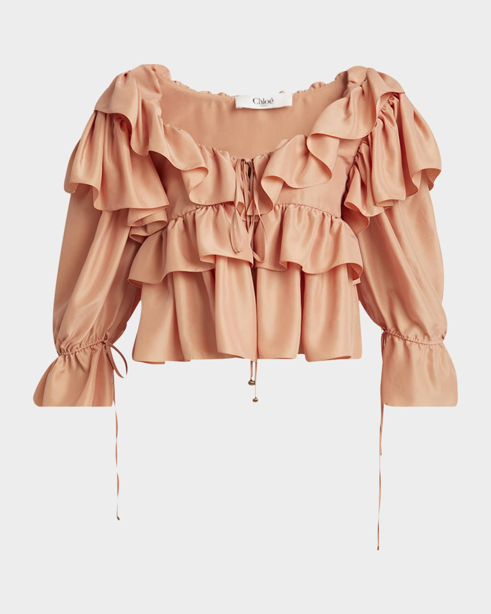 Ruffle Silk Peasant Top | Neiman Marcus