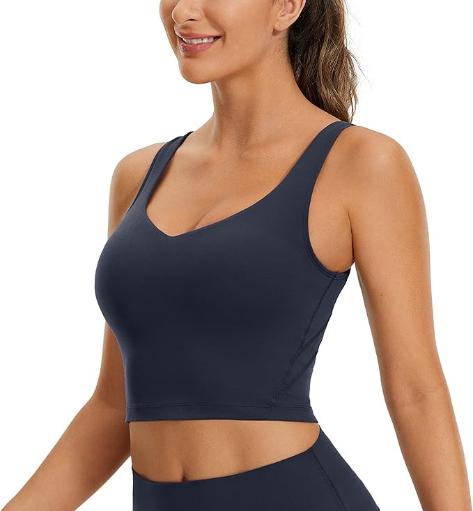 CRZ YOGA Butterluxe Womens V Neck Longline Sports Bra - Padded Workout Crop Tank Top with Built i... | Amazon (US)