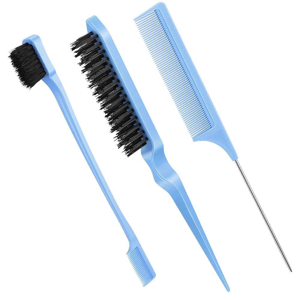 Geiserailie 3 Pcs Slick Back Hair Brush Set Bristle Brush Edge Control Teasing Comb for Women Bla... | Amazon (US)