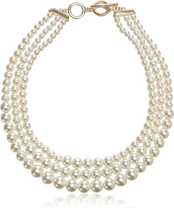 Anne Klein Women's Gold-Tone Blanc Pearl Collar Necklace | Amazon (US)