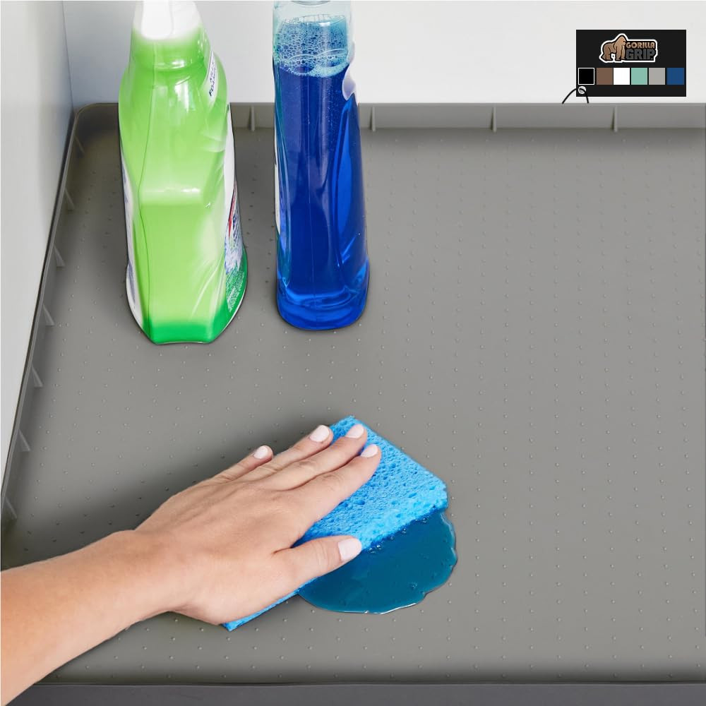 GORILLA GRIP Waterproof Silicone Under Sink Mat with Raised Lip for Kitchen and Bathroom, 31 x 22... | Amazon (US)
