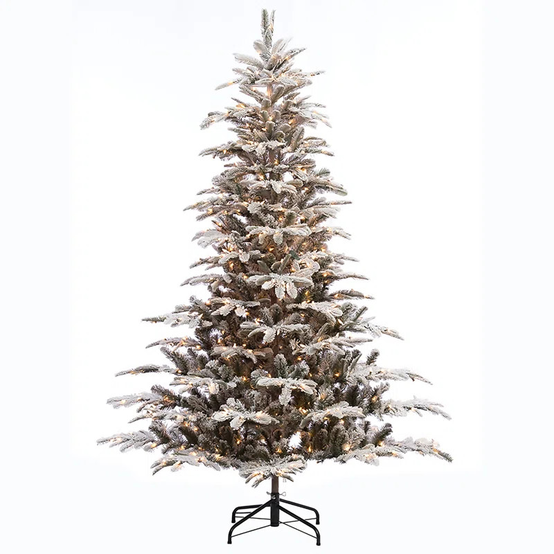 Pre-lit Aspen Flocked 7.5' White/Green Fir Trees Artificial Christmas Tree with 700 Incandescent Cle | Wayfair North America