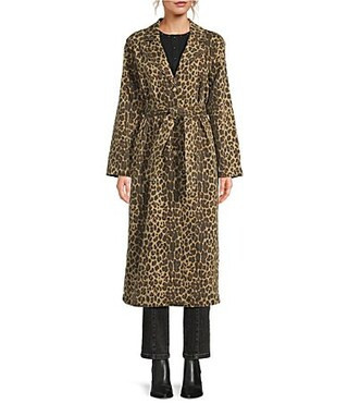 Never Fully Dressed Leopard Print Long Sleeve Denim Trench Coat - 2 | Dillard's