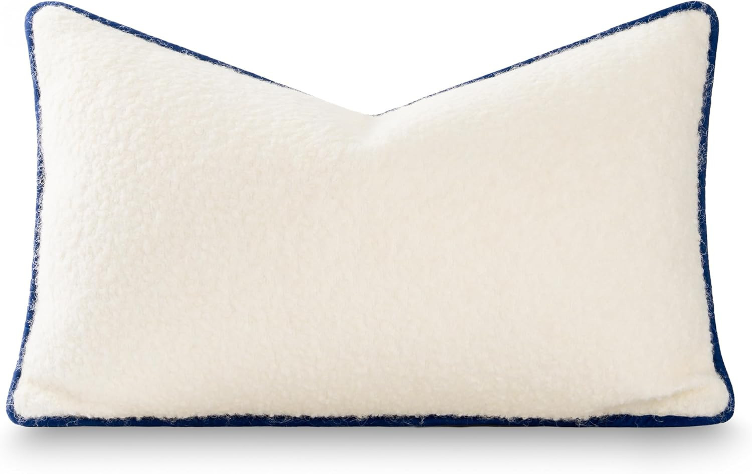 Hofdeco Premium Wool Bouclé Solid Lumbar Pillow Cover, 12x20, Beige Navy | Amazon (US)