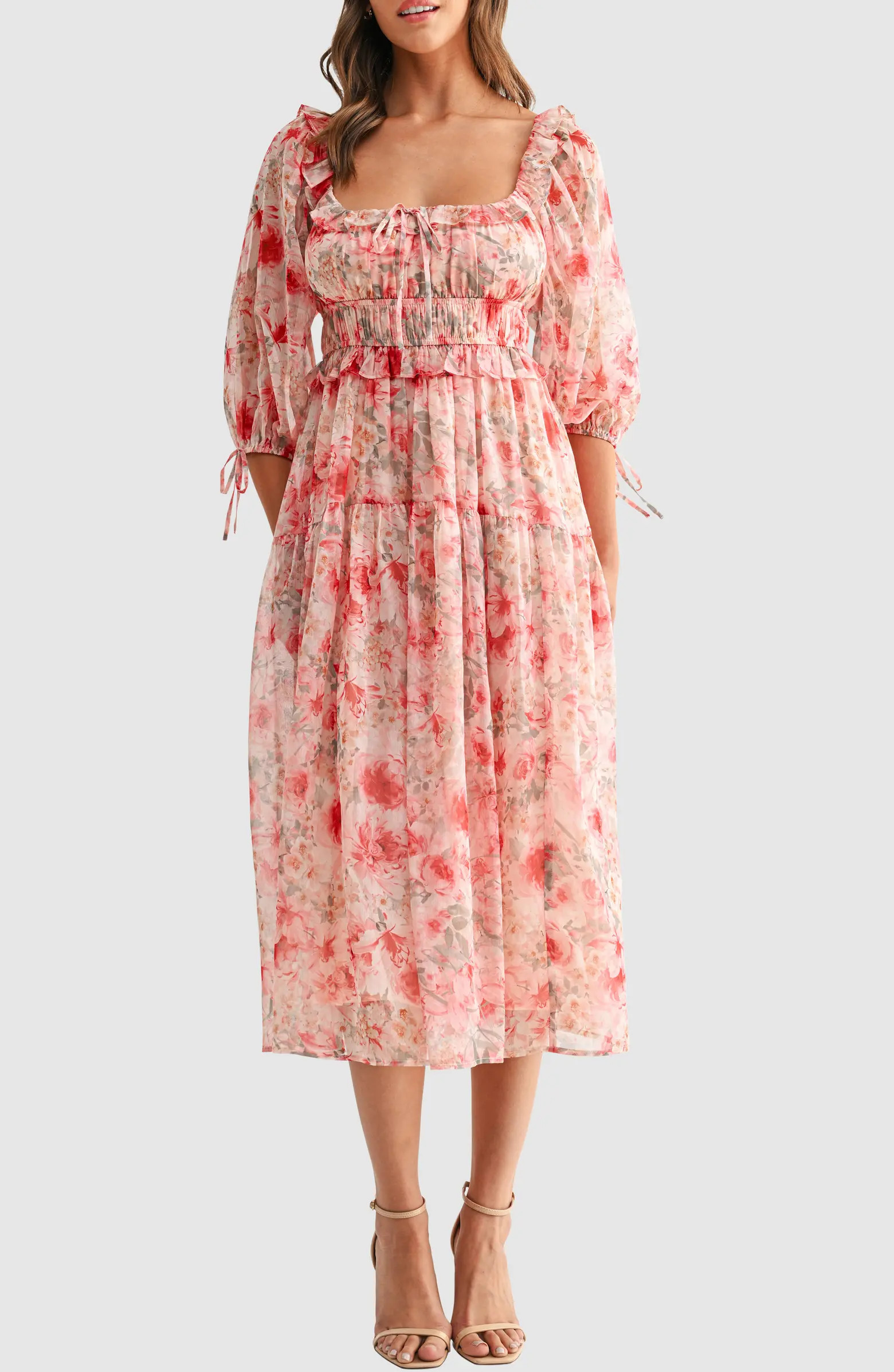 Floral Tie Front Midi Dress | Nordstrom